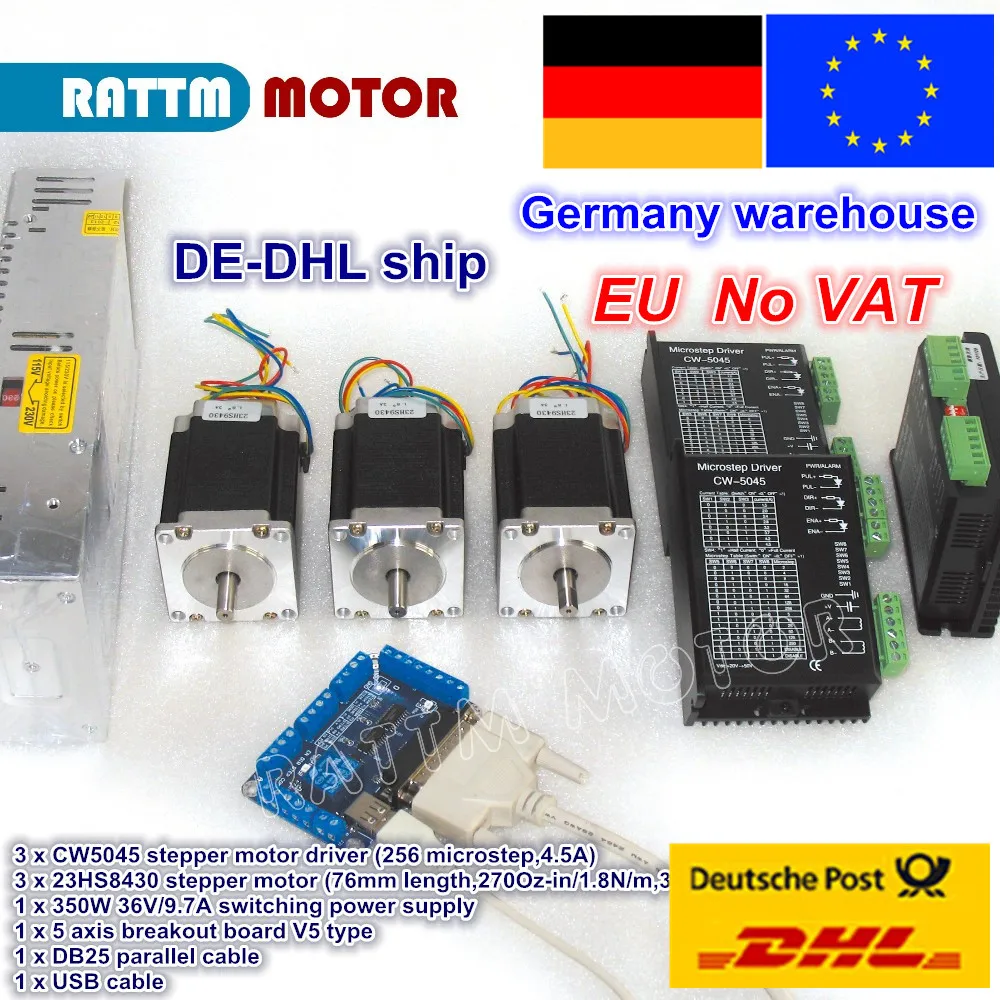 

DE free VAT 3 axis CNC Router controller kit 3pcs NEMA23 270oz-in 1.8N stepper motor & DC 50V driver 256 microstep 4.5A current
