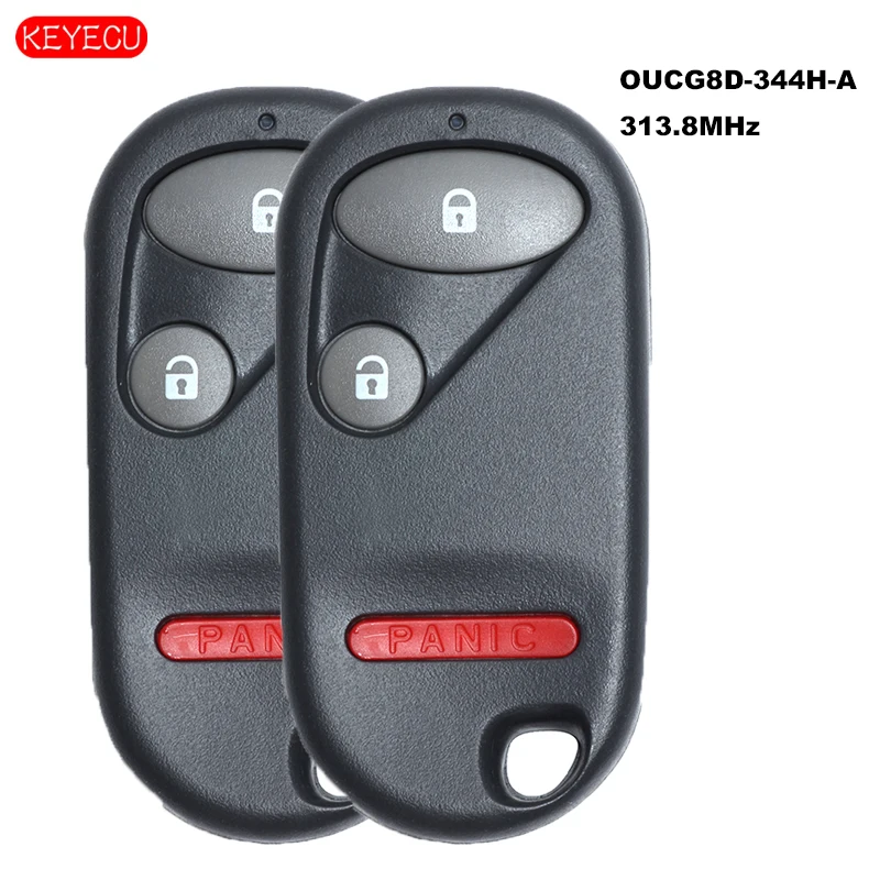 

KEYECU 2PCS Remote Car Key Fob 3+1 Button 313.8MHz for Honda CR-V 2002-2004 FCC ID: OUCG8D-344H-A, Free programming