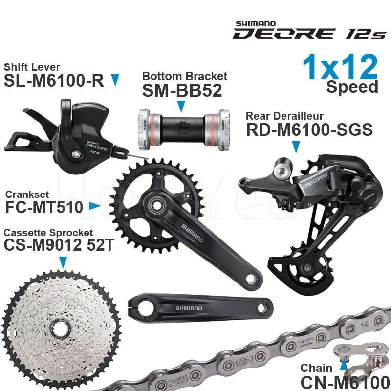 SHIMANO DEORE M6100 12speed Groupset with Shifter Rear Chain MT510 CRANKSET Bottom Bracket and  11-50T 52T Cassette Sprocket