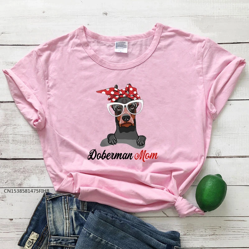 Colored Bandana Doberman Mom T-Shirt Cute Dog Mom Gift Tshirt Trendy Women Graphic Pet Lover Gift Tee Shirt Top Premium Fabric