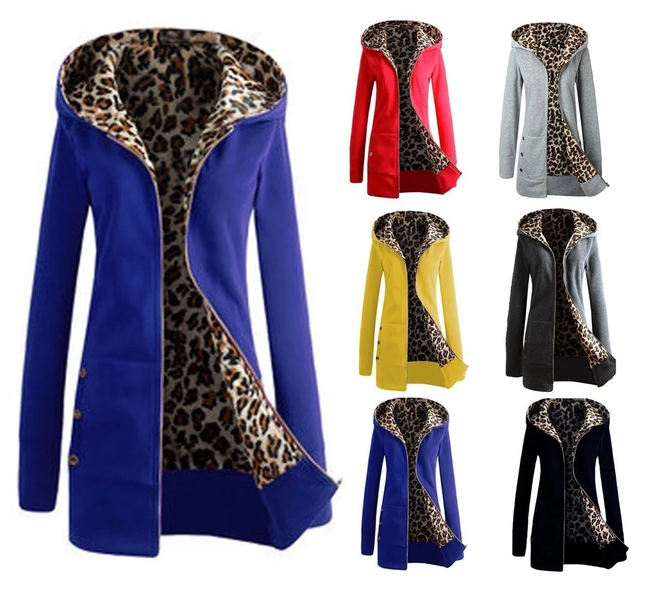 

2021 autumn winter coat thickened hooded leopard print sweater women's Plush large women's wear