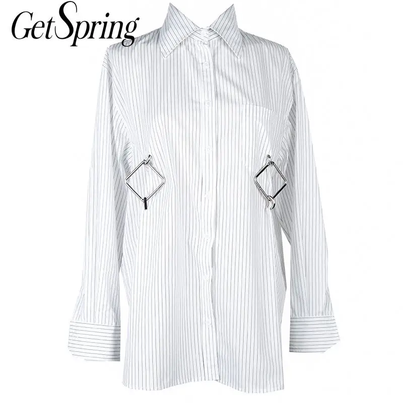 

Getspring Women Shirt Patchwork Cotton Striped Woman Blouses Shirts Casual Long Sleeve Women Tops Bloues Cotton 2020 Fashion Top