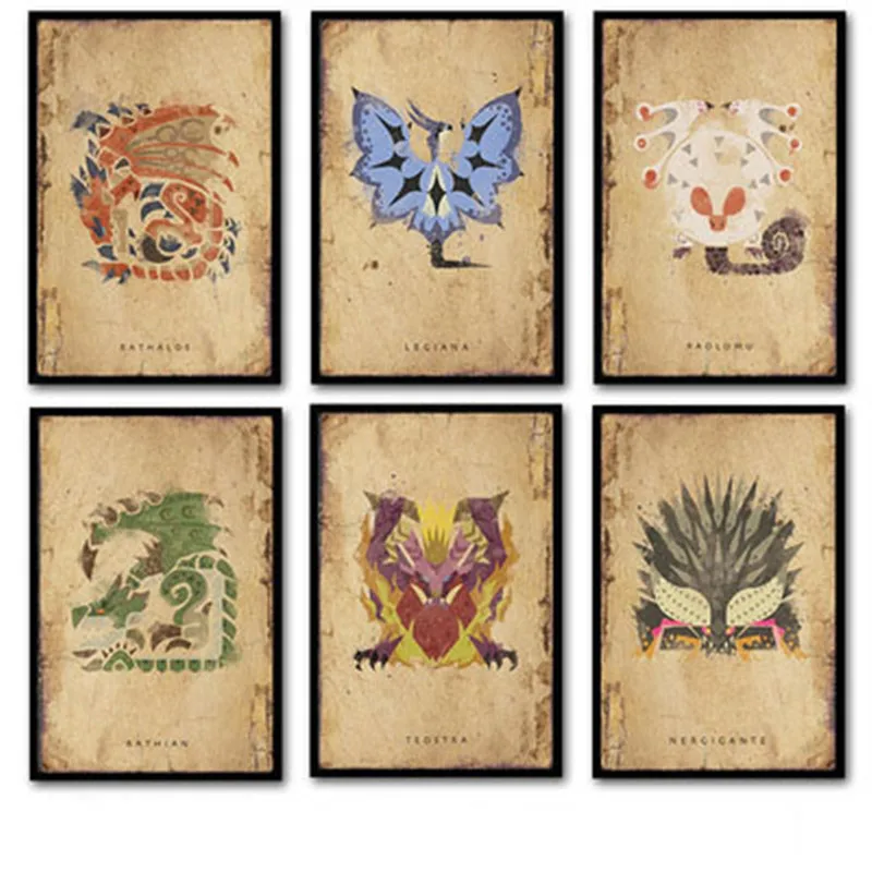 Monster Hunter Ретро Холст Картина художественный Принт плакат Картина Настенная Современная Минималистичная Спальня Декор для гостиной