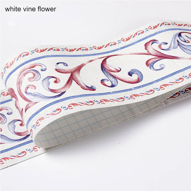 white vine flower Водонепроницаемый деревенский плитка 5 м длина гостиная плинтус для ванной комнаты самоклеющиеся винтажные обои границы 3D рельефные наклейки на стену - Цвет: white vine flower