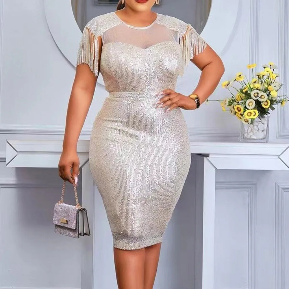 

Женское соблазнительное облегающее вечернее платье с блестками и бахромой в стиле пэчворк, прозрачная одежда в западном стиле, вечерние пл...