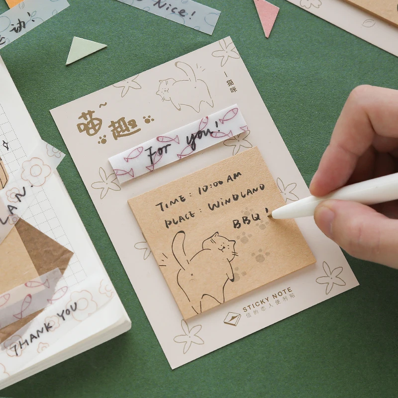 30sheets/pad Cartoon Animals Sticky Notes Flags Self-adhesive Bookmark Memo Set | Канцтовары для офиса и дома
