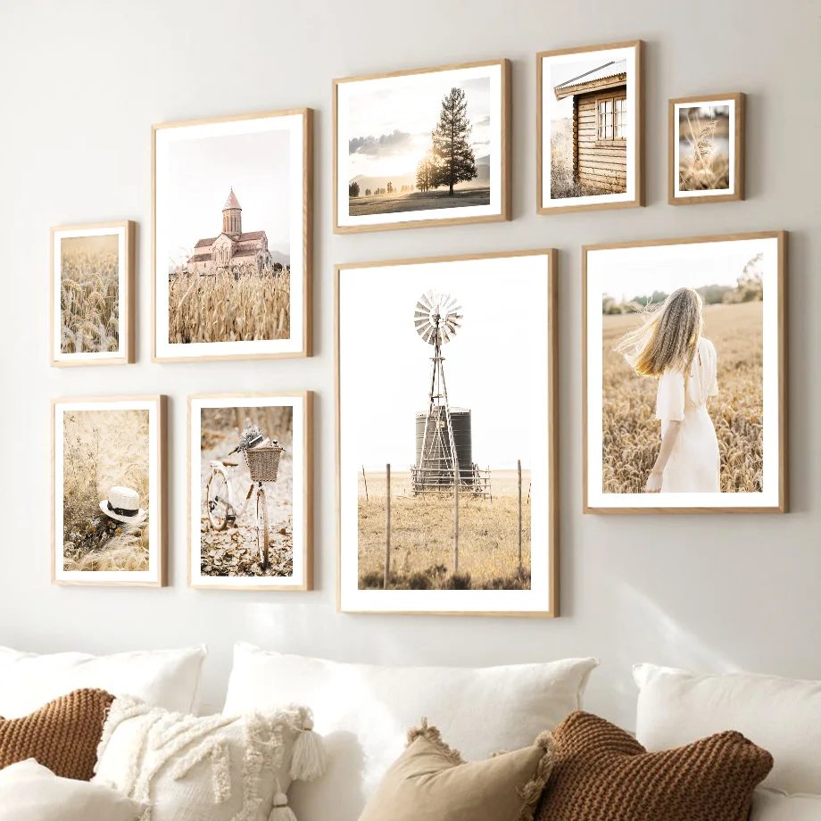 

Windmill Wheat Field Girl Castle Rose Wall Art Canvas Painting Nordic Posters And Prints Wall Pictures For Living Room Decor