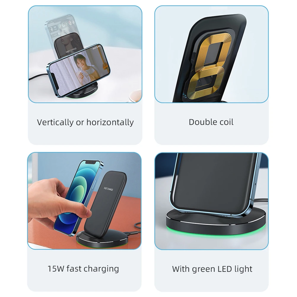 

Essager For Android Huawei iPhone Wireless Charger Dock Holder Stand 15W Desktop Mobile Bracket Charging Station Phone