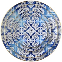 four piece ceramic tableware european blue and white phnom penh bone china dinner plate wedding home plate bowl