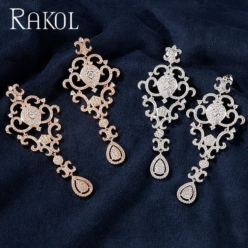 Женские серьги капли RAKOL классические с кубическим окислением Подарок на