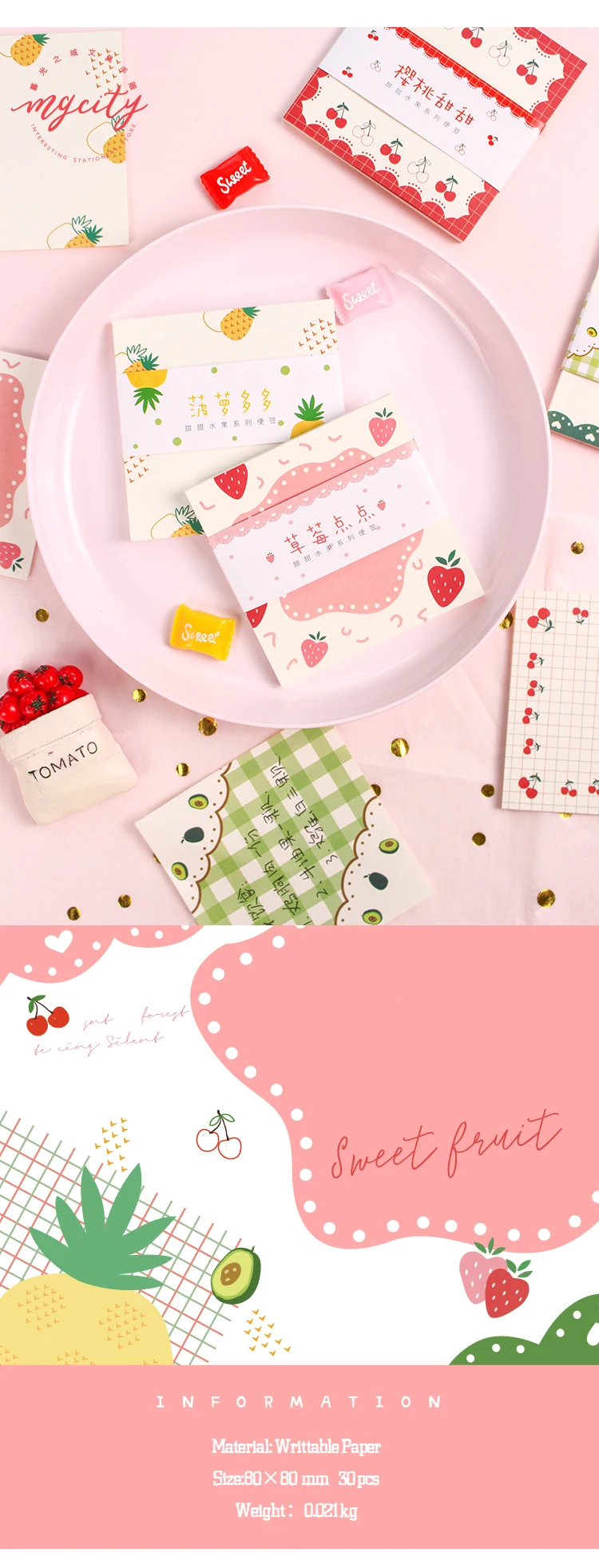 SIXONE сладкие фрукты блокнот для заметок Декор Kawaii клубника вишня корейский Примечание бумага Канцтовары для обучения офис напоминание тетрадь
