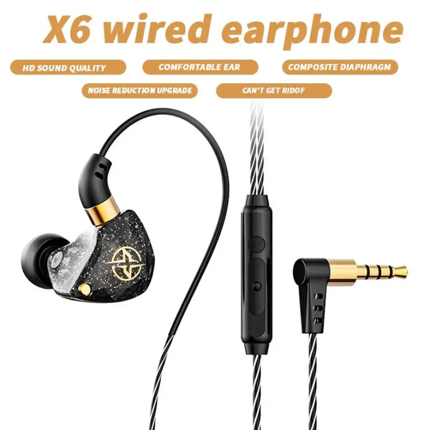

X6 Wired Headset Fashion Round-ear Heavy Bass Sports In-ear HIFI Sound Quality Wired Headset Sport Running Waterproof Earphone