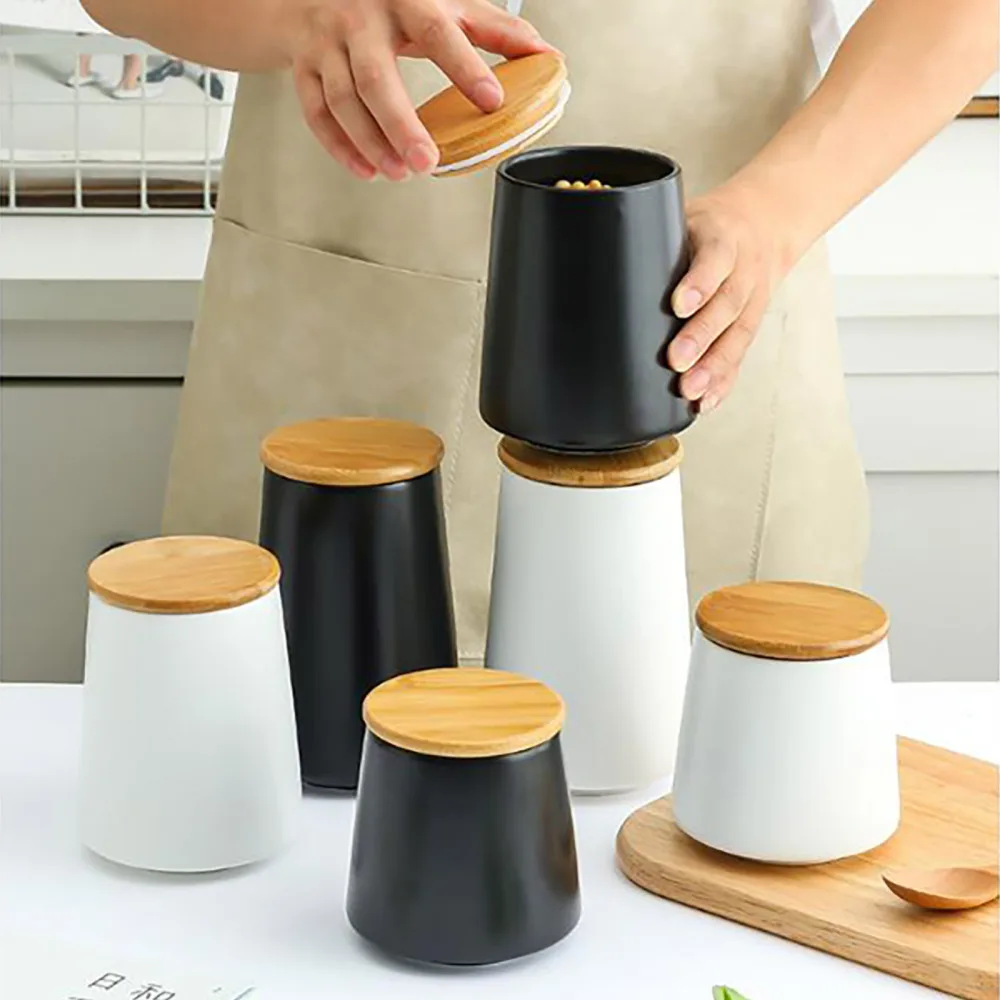 

Storage Bottle Jar With Cover For Candy Coffee Tea Moisture-proo Ceramics 500ml/ 700ml/ 850ml Scratch-proof Container
