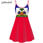 Женское пляжное цельное платье-комбинация Jackherelook с принтом флага Гаити, летний сарафан без рукавов, Сексуальные вечерние платья с открытой спиной для девушек, Mujer