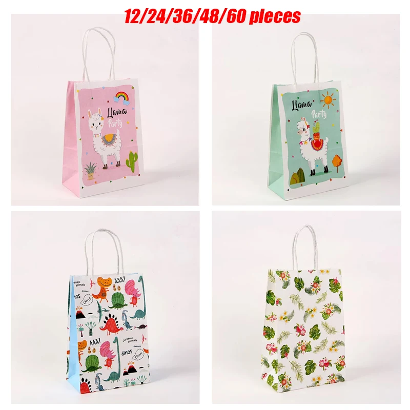Милый Альпака тема Подарочный пакет из крафт бумаги с ручками свадебные
