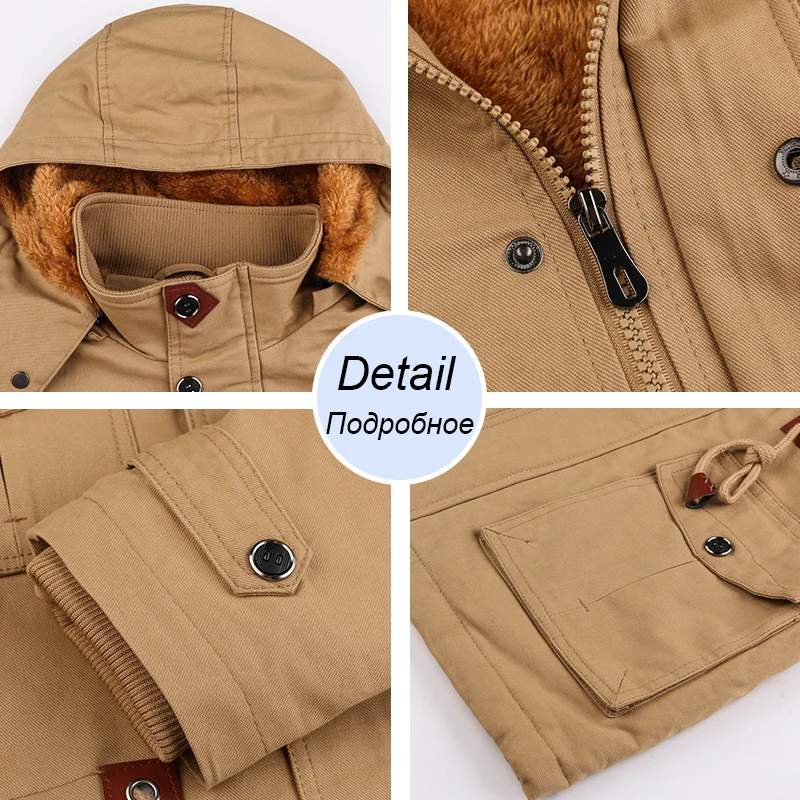

2021 Men Winter Casual Warm Thick Fleece Bomber Jacket Mens Military Cotton Jackets Men New Cargo Hooded Jacket Windbreaker Coat
