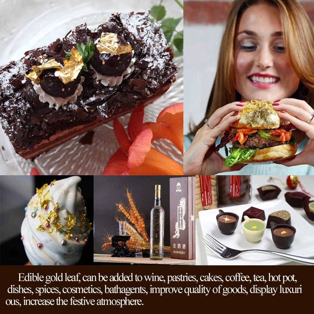 10 шт. листок из настоящего золота 24 к съедобная Золотая фольга для украшения
