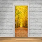 Наклейка на дверь, обои с желтым деревом на осень, натуральный ландшафт, декоративная наклейка, съемная ПВХ большая роспись, плакат для домашнего декора