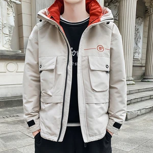 Мужская стеганая куртка BROWON, теплая однотонная куртка с капюшоном, плотная Теплая стеганая верхняя одежда для зимы, 2019