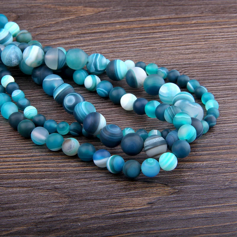 

Natural Stone Beads Matte Dull Blue Stripes Agates Stone Beads Diy Spacer loose Beads for Jewelry Making bracelet