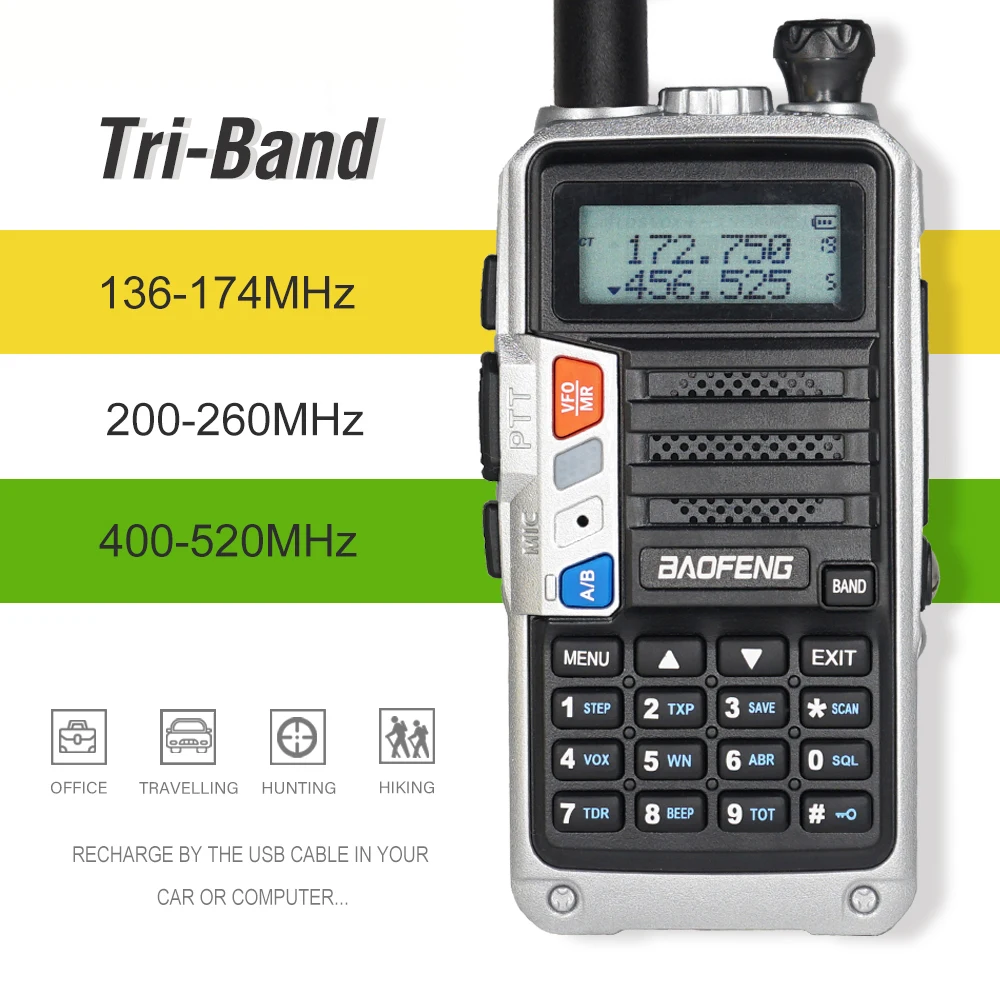 

Tri-Band Two-way Radio BaoFeng UV5R Pro Walkie Talkie 8W Powerful 220-260MHz HF FM Transceiver UV 5R Upgrade Portable Ham Radio