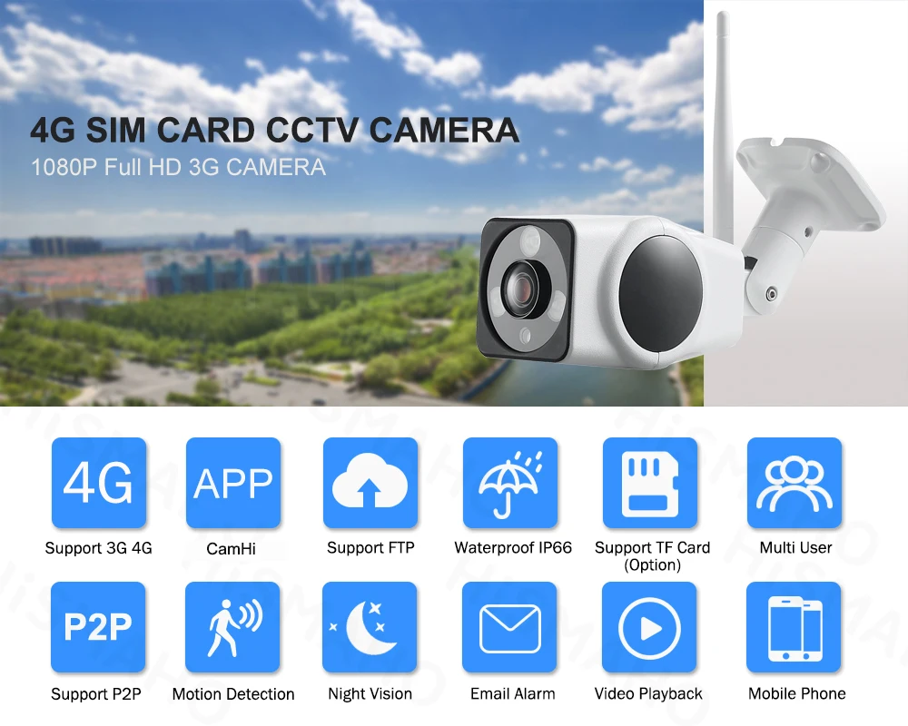1080P 4G sim-карта IP камера для улицы 720P HD Водонепроницаемая беспроводная камера безопасности ИК ночного видения CCTV камера с поддержкой P2P CAMHI