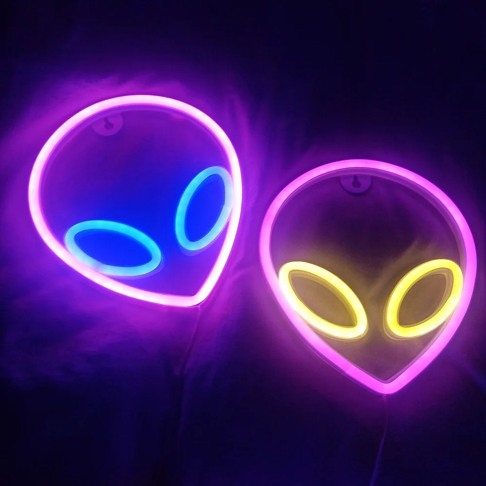 Светодиодный Alien неоновый светильник знак на стене USB Батарея управлением ночник