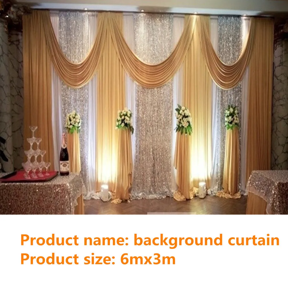 

10x30ft Party Stage Backdrops For Wedding Decoration Background Curtains Silver Sequin Backdrop With Swags