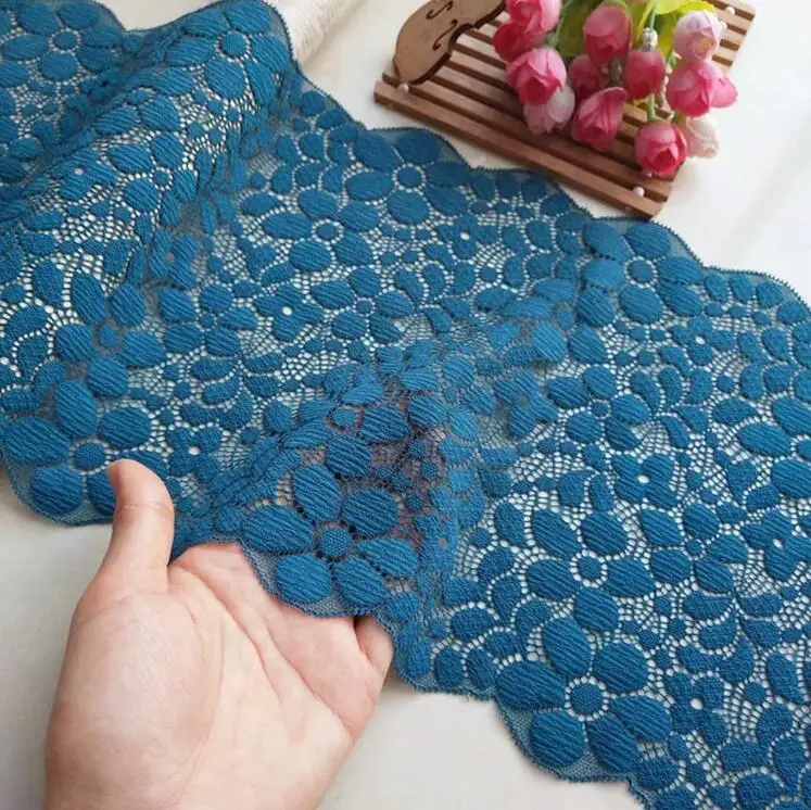 Высококачественная синяя эластичная жаккардовая кружевная отделка красивая