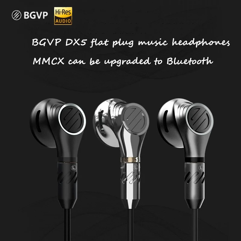 BGVP DX5  Flat Head Plug Earburd Metal Earphone Stereo Music Mmcx Earphone High Quality DIY Headset