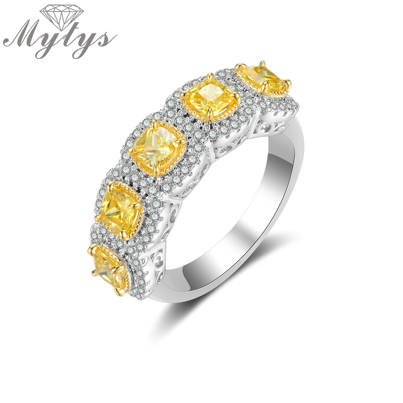

Модное романтическое кольцо Mytys, изысканное кольцо желтого цвета с кубическим цирконием класса ААА для женщин, роскошные украшения с полным покрытием R2149