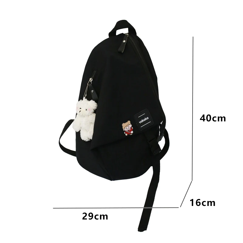 

Japan Nylon Simple Bag with Little Bear Casual Trendy Backpack Irregular Stitching Waterproof Backpack School Student Youth
