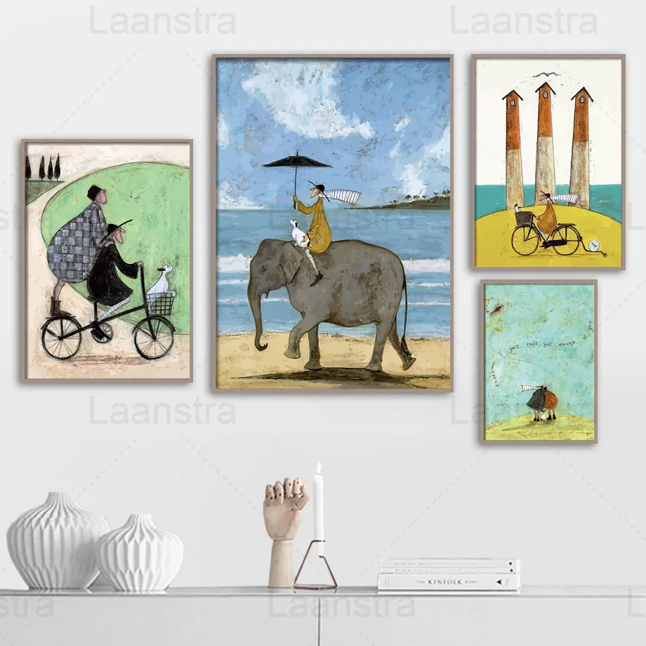 

Vintage Tone Paintings Home Decoration Elephant Rider Living Room Wall Canvas Poster Seaside Lighthouse Print Bookstore Decor