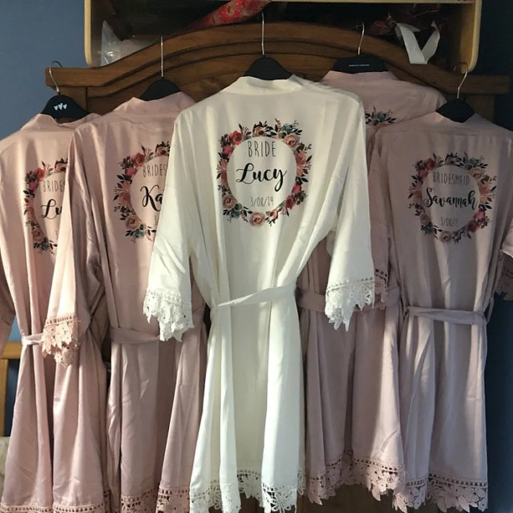 Румяна свадебные халаты с цветочным венком на заказ кружево девичья Вечеринка