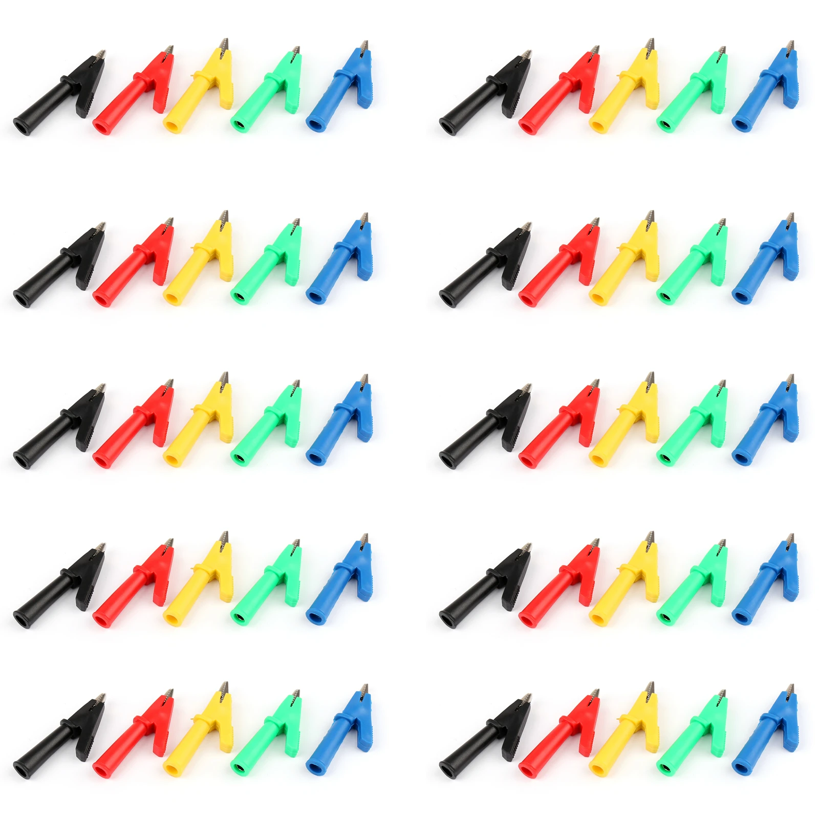 

Artudatech 50Pcs Copper 5mm Mouth Alligator Clip For 4mm Banana Plug Test Probe Clamp 5Color Connector Parts