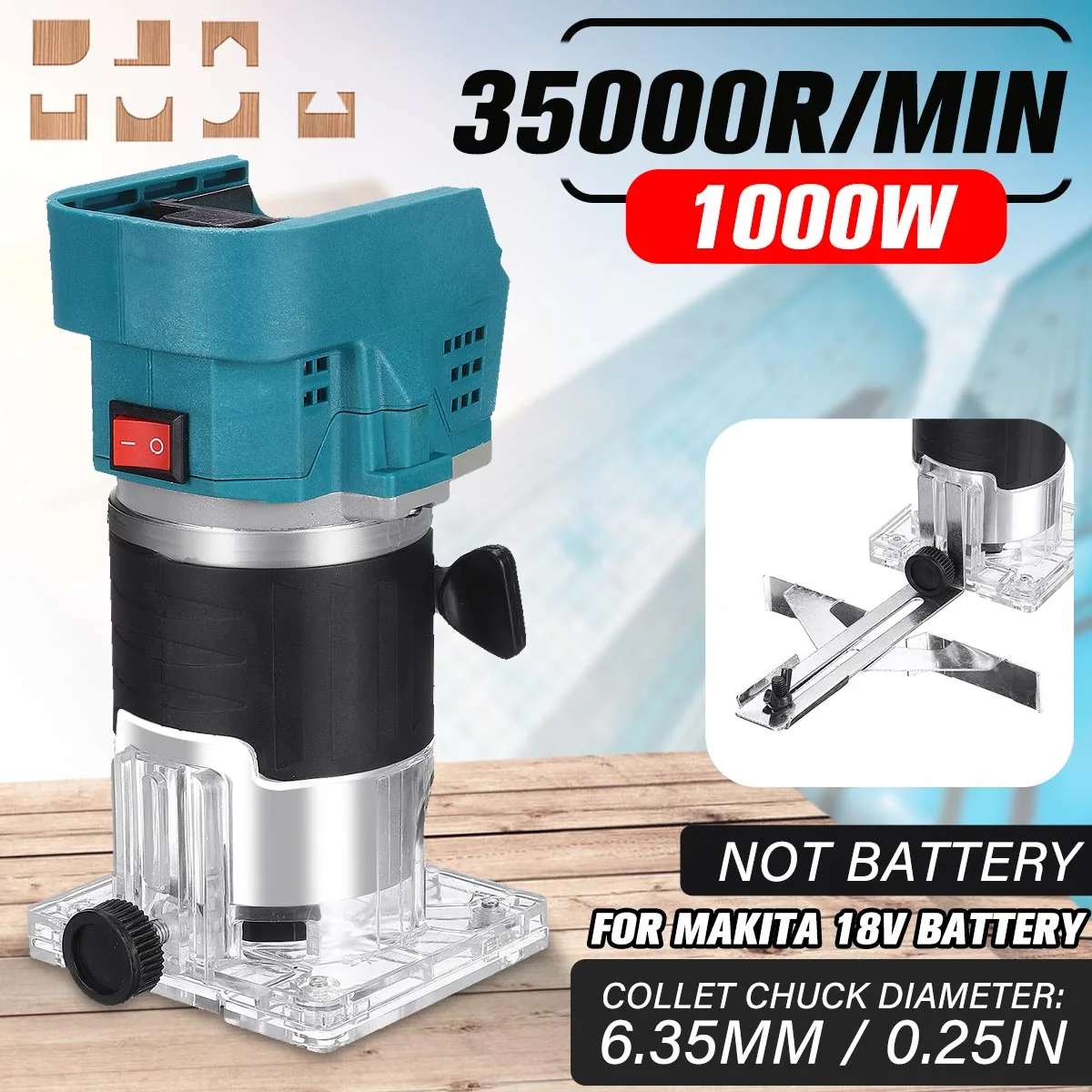 

1000W Cordless Electric Trimmer Brushless Engraving Slotting Trimming Carving Machine Router Power Tools For Makita 18v Battery
