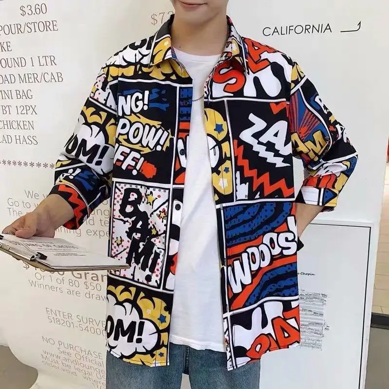 

Рубашка мужская оверсайз с коротким рукавом, модная блуза в стиле хип-хоп, Японская уличная одежда, лето