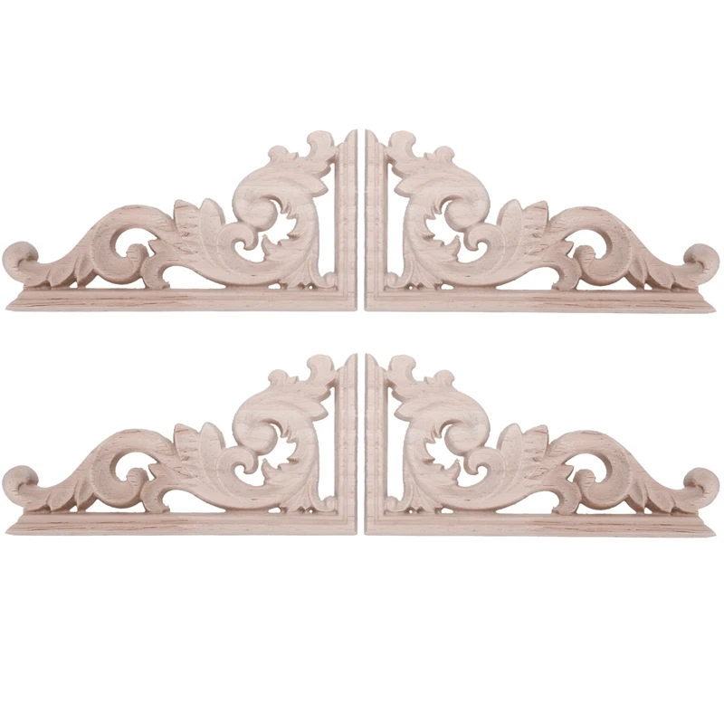 

4 шт. левая + правая (каждая 2 шт.) винтажная деревянная резная угловая мебельная настенная декоративная аппликация для неокрашенной рамки