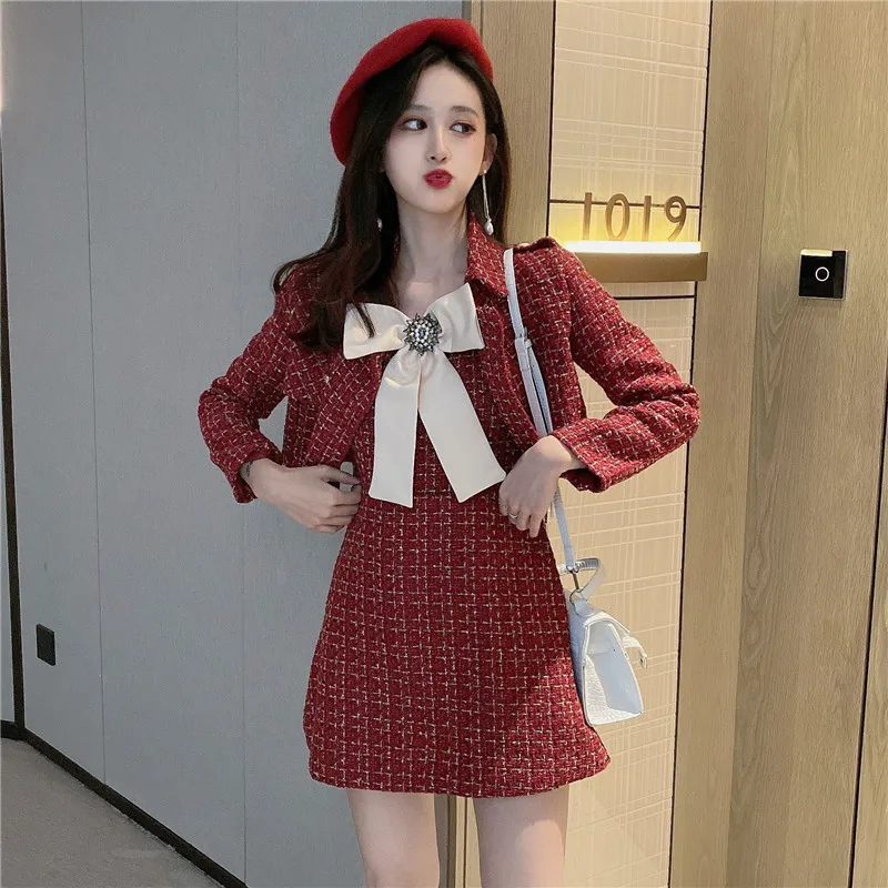 Новинка весны 2020 клетчатый комплект из двух предметов Женский винтажный