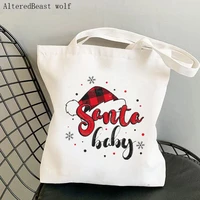 women shopper bag santa baby christmas trees bag harajuku shopping canvas shopper bag girl christmas tote shoulder lady bag