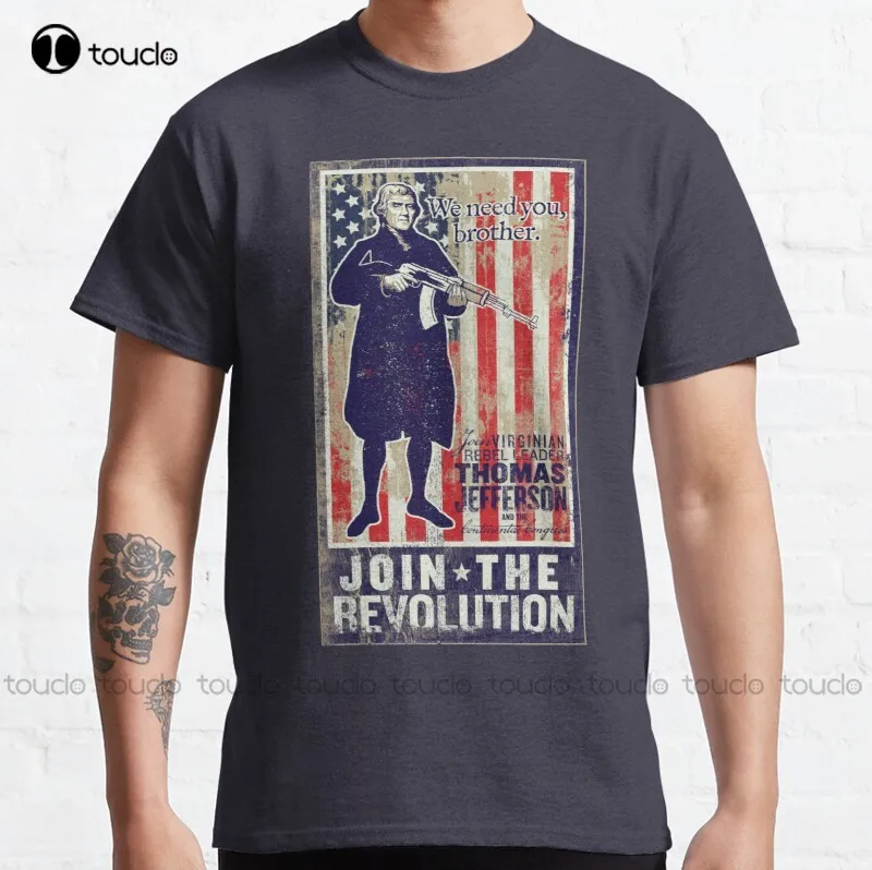 Новая классическая футболка из хлопка с изображением джифферсона революционной