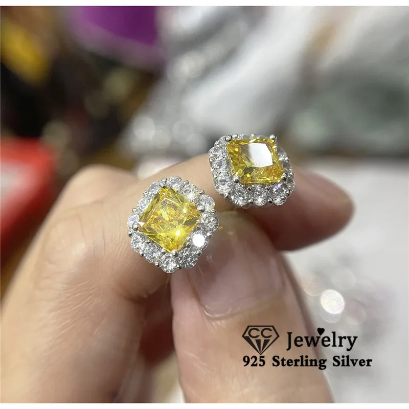 

CC Fine Stud Earrings For Women Party Wedding Accessories S925 Silver Earring Yellow White Pink Cubic Zirconia CCE668