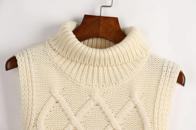 2019 Autumn winter Tricot lady top woman sleeveless sweater turtleneck thick warm long knit sweaters pullover female vest VR21 | Женская