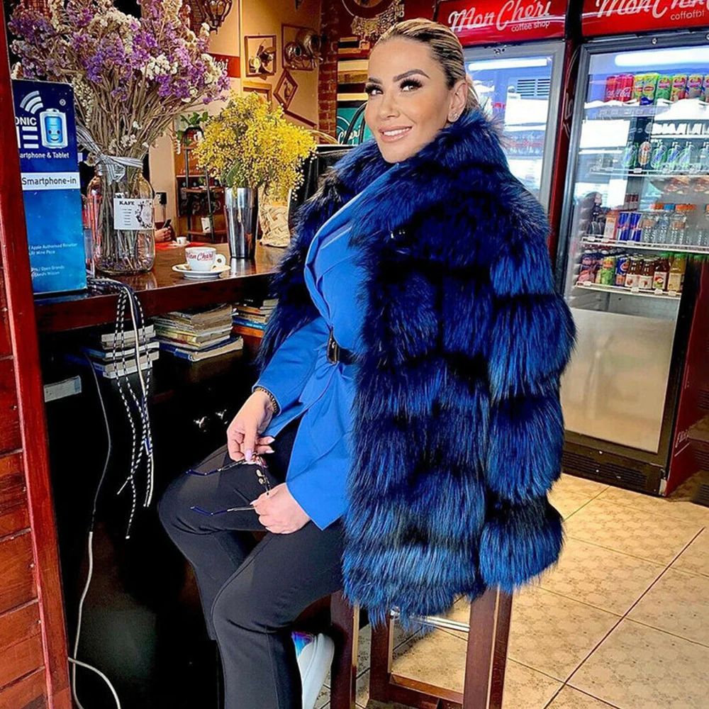 Fashion Women Real Silver Fox Fur Jacket Stand Collar Winter New Woman Whole Skin Genuine Silver Fox Fur Coats Natural Overcoats