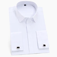 mens classic french cuffs solid dress shirt covered placket formal business standard fit long sleeve office work white shirts