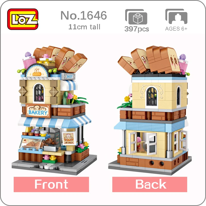 

LOZ 1646 City Street Bakery Bread Shop Store Architecture 3D Model DIY Mini Blocks Bricks Building Toy for Children no Box