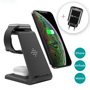 qi 3 in1 t3 wireless charger station for iphone11xrxsairpods3iwatch5 fast wireless charging stand for samsung s10watchbuds free global shipping