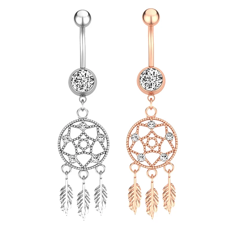 

1pc Navel Ring Surgical Steel Belly Button Piercing Dream Catcher CZ Crystal Ombligo Bar Barbell for Woman Sexy Body Jewelry 14G