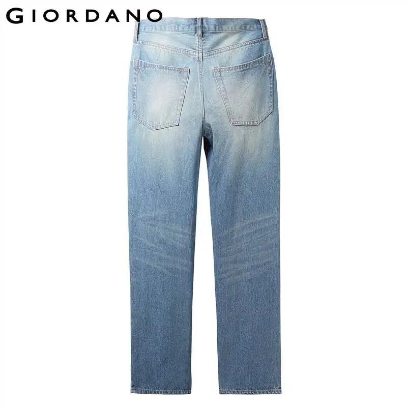 Джинсы Giordano мужские с эффектом потертости модные штаны из денима полной длины 100%