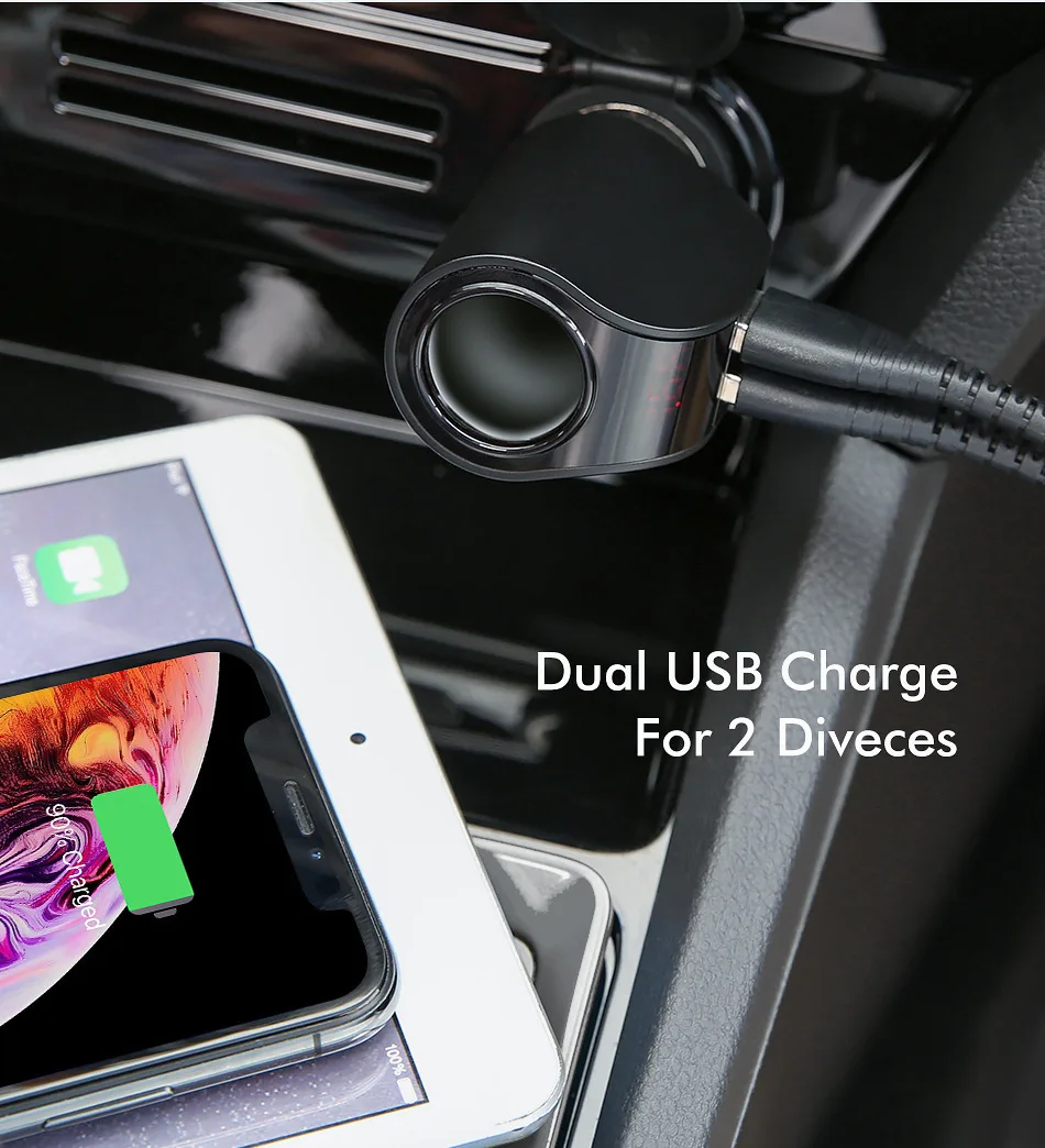 Автомобильное зарядное устройство с двумя usb-портами, цифровой дисплей, прикуриватель, 5 В, 3.1A, планшет, gps адаптер, зарядное устройство для iPhone, Xiaomi, автомобильное зарядное устройство